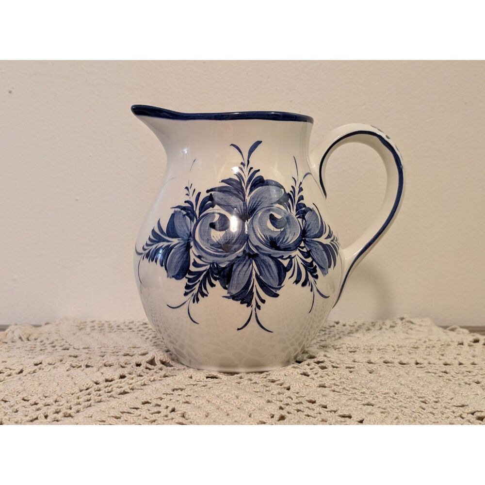 Vintage The Newirth Co Hand Painted Delft Blauw Ceramic Pitcher